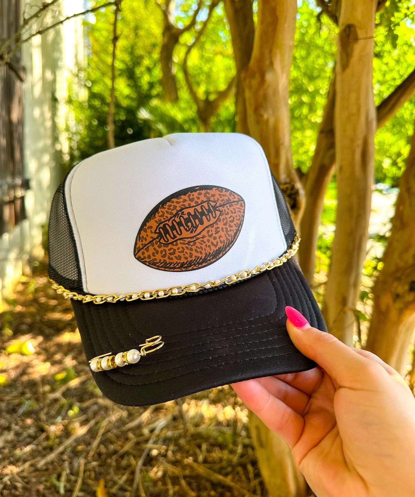Seahawks Leopard Patch Trucker Hat - Tan & Black Leopard Football Patch Hat main image 3