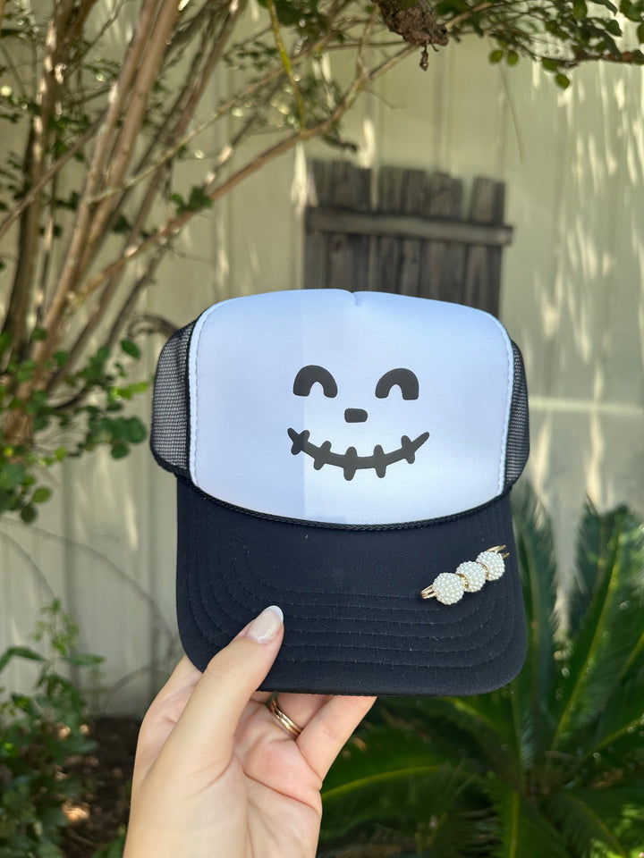 Smiley Skelly White/Black Trucker Hat