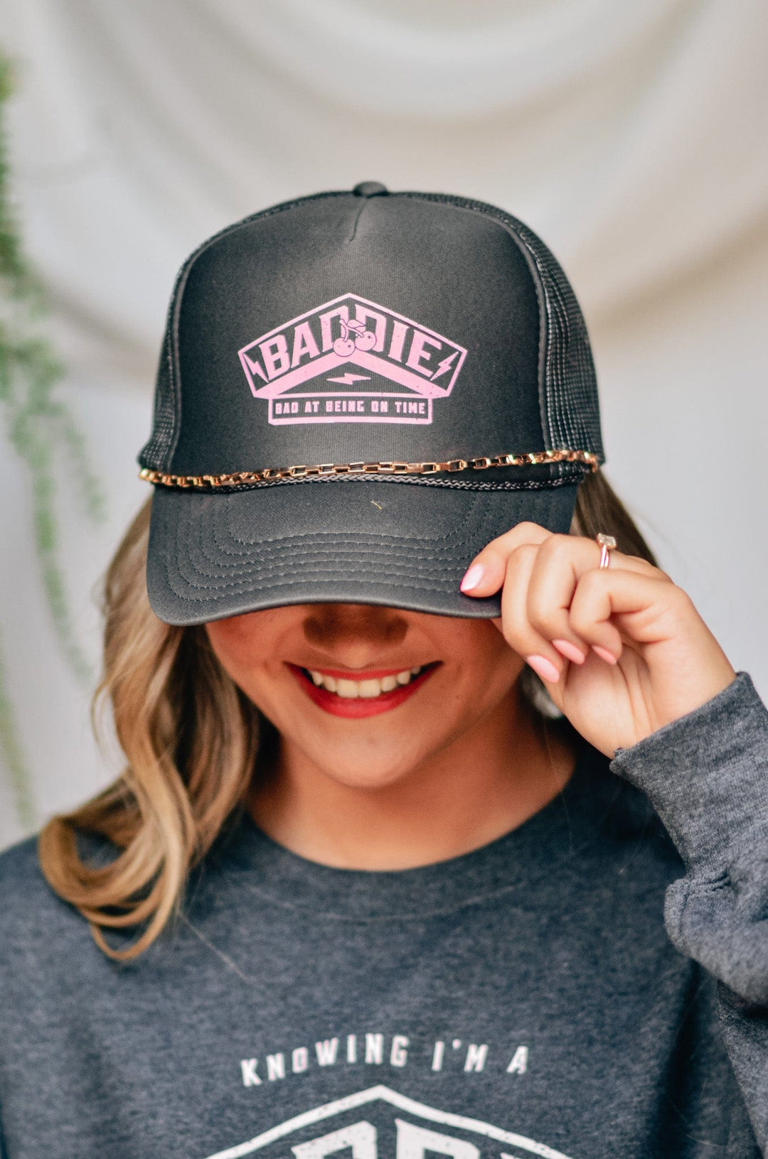 Baddie at Being on Time Charcoal Trucker Hat