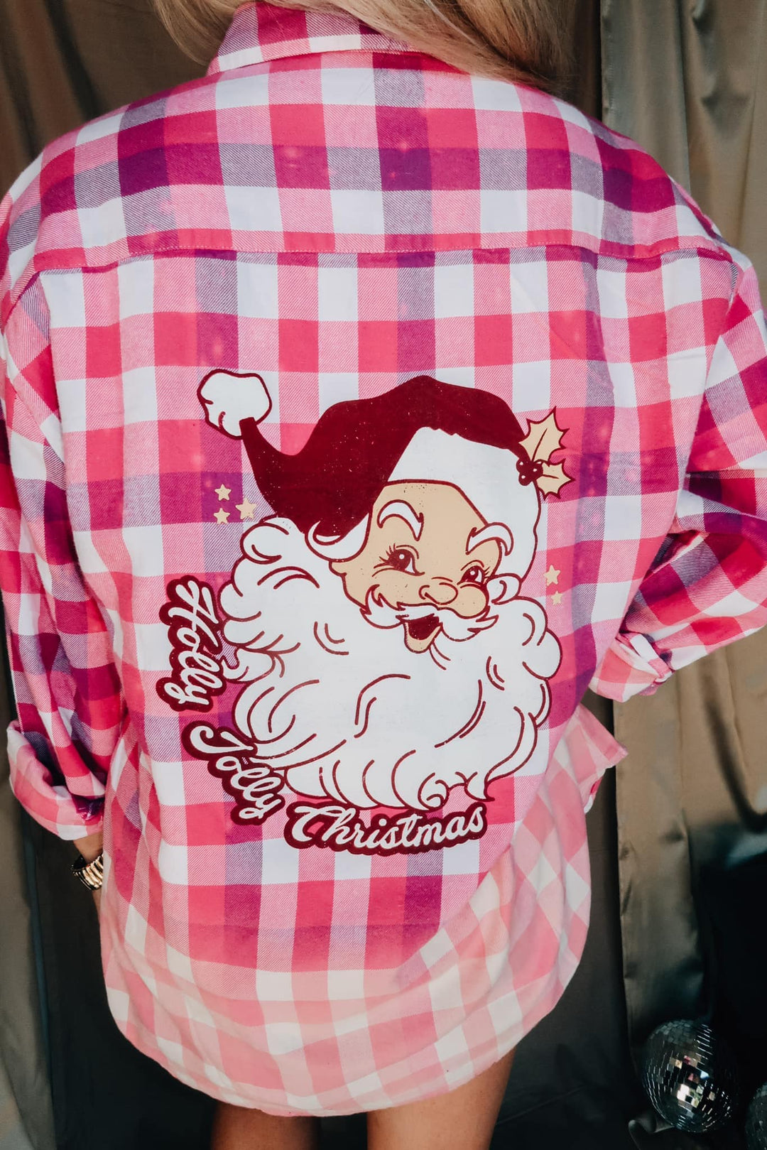 Holly Jolly Christmas Pink Bleached Plaid