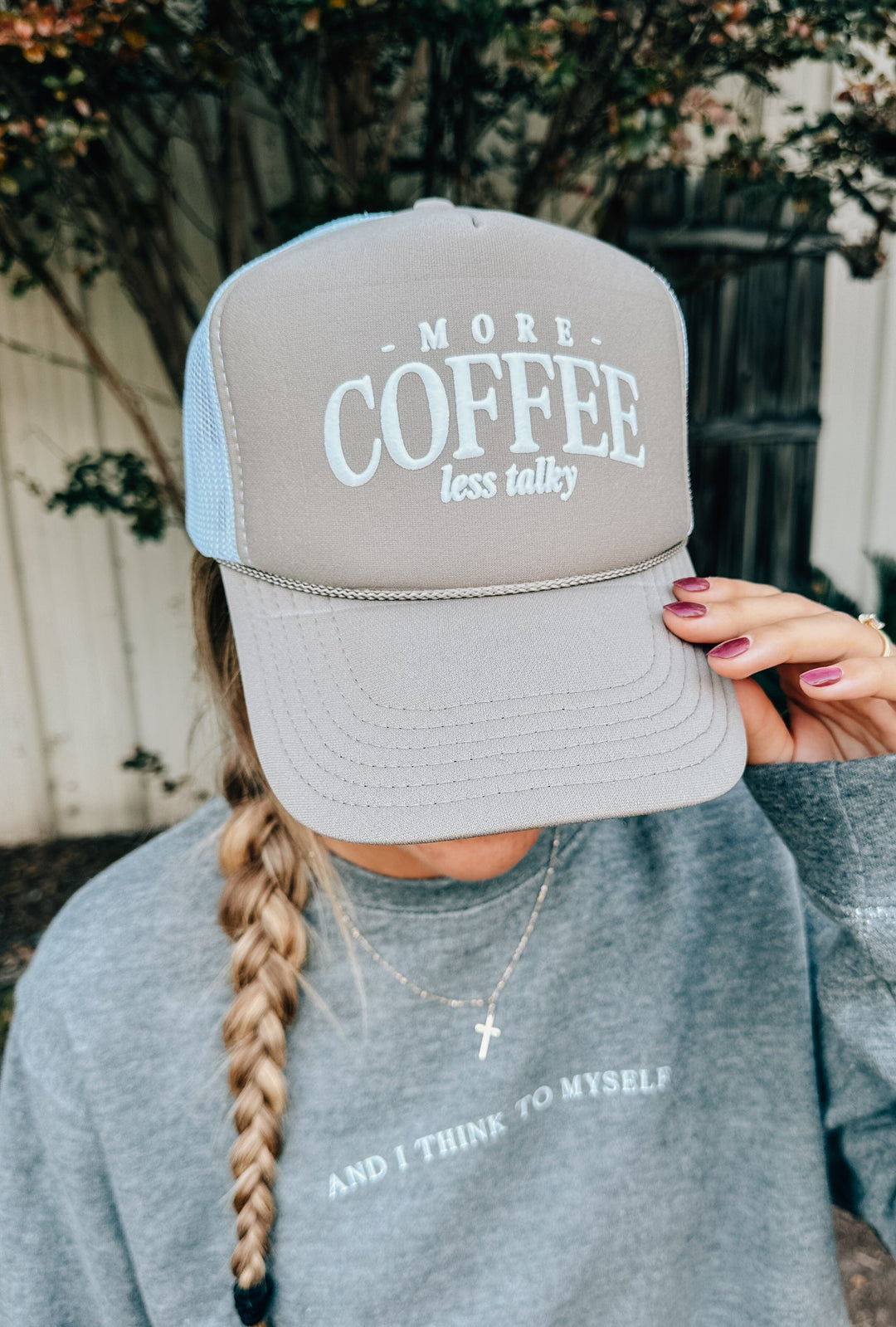 More Coffee Khaki/White Foam Trucker Hat