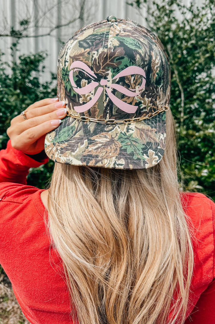Canvas Camo Pink Bow Trucker Hat