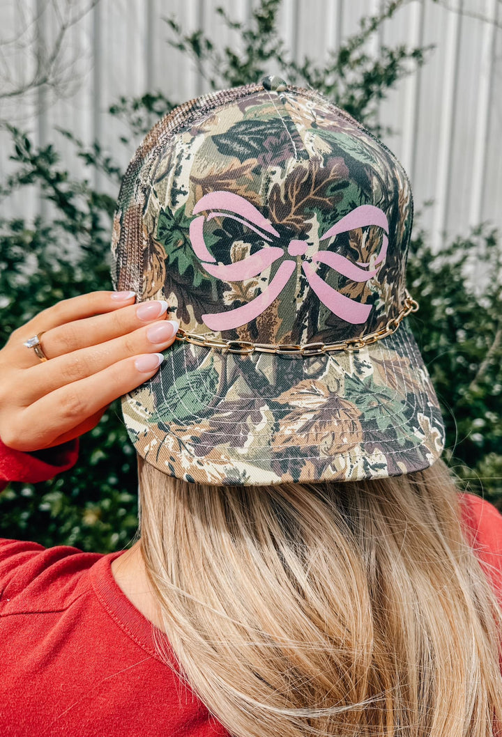 Canvas Camo Pink Bow Trucker Hat