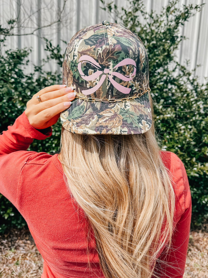 Canvas Camo Pink Bow Trucker Hat