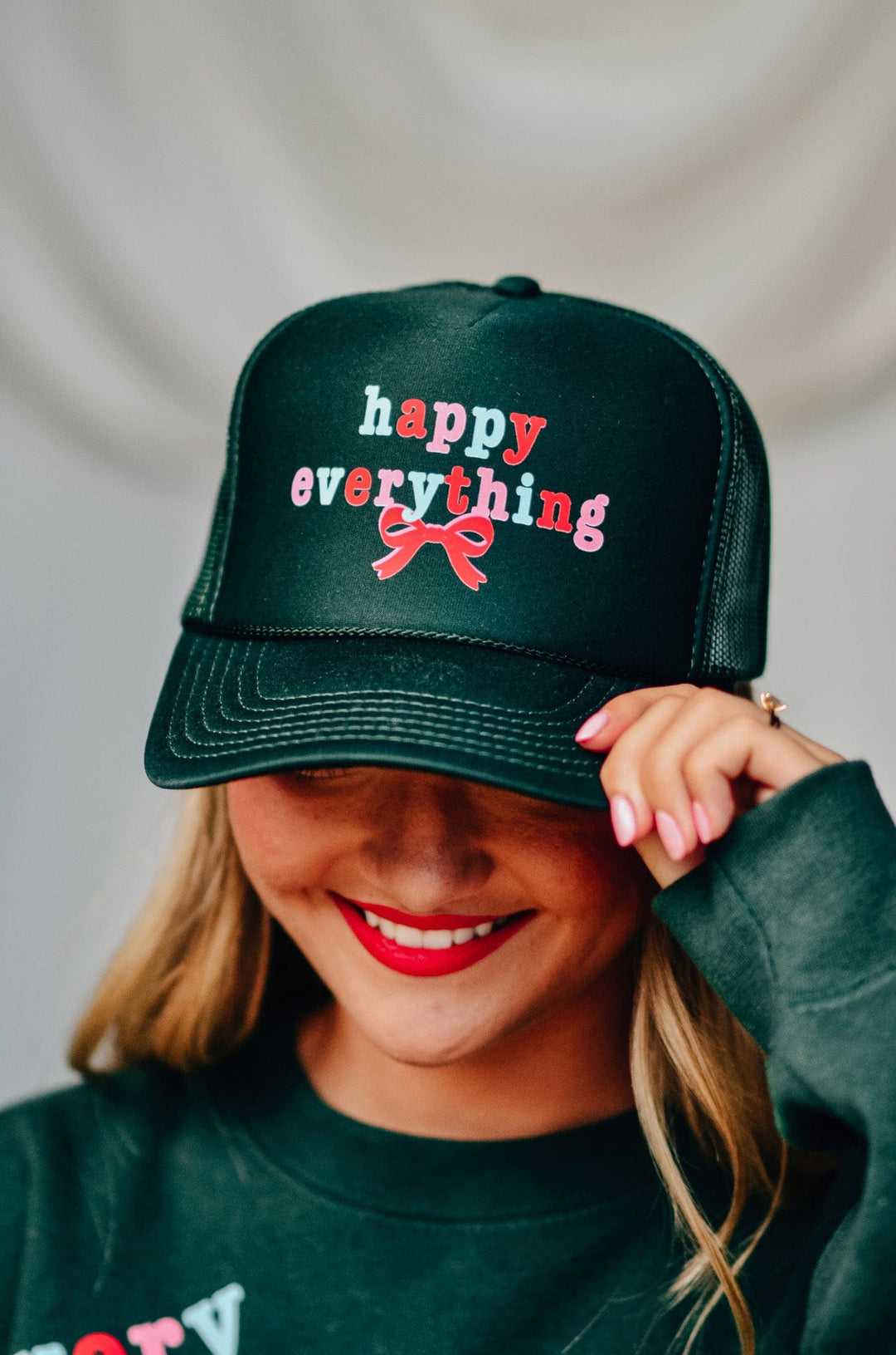 Happy Everything Forrest Green Trucker