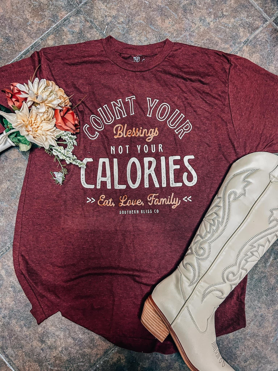 Count your calories Maroon tee