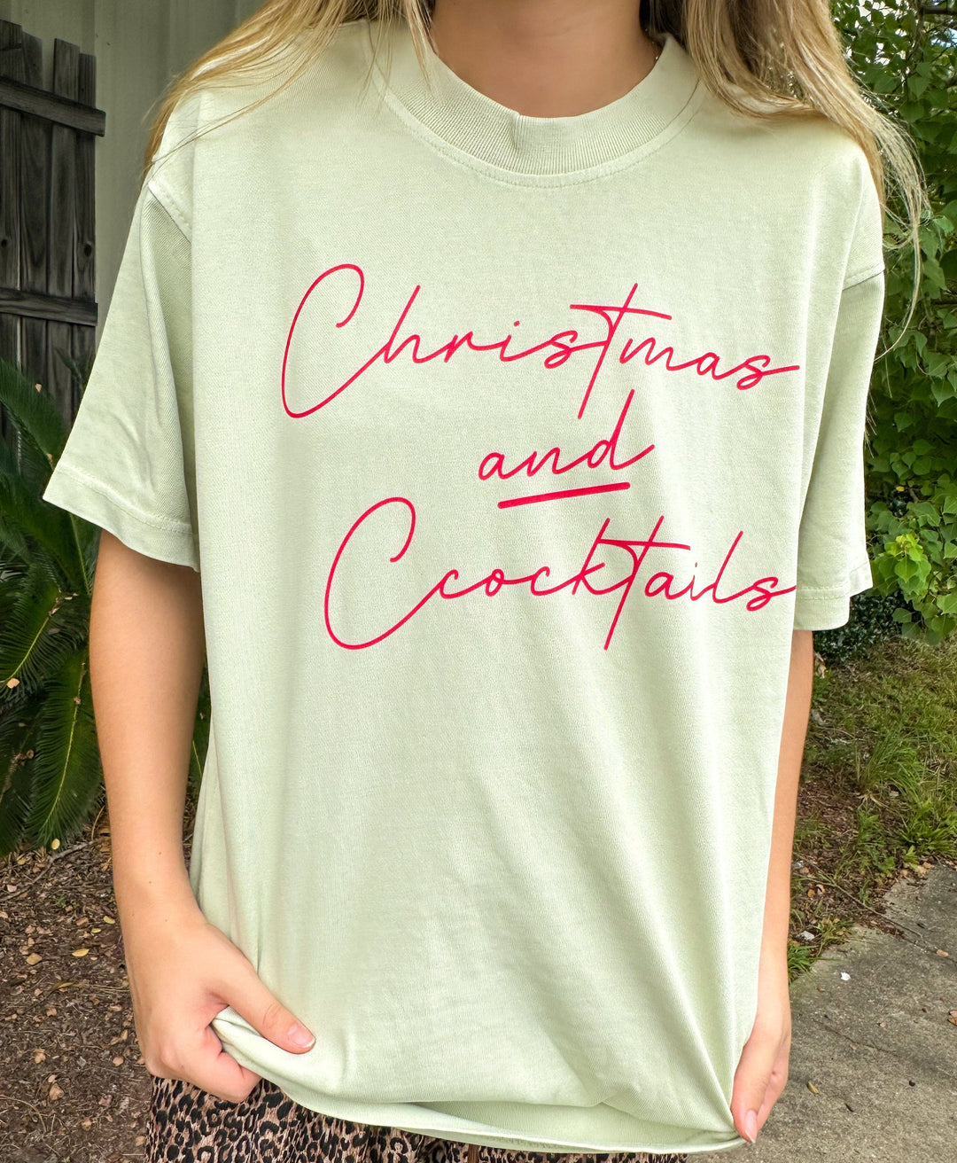 Christmas and Cocktails Mock Neck Tee
