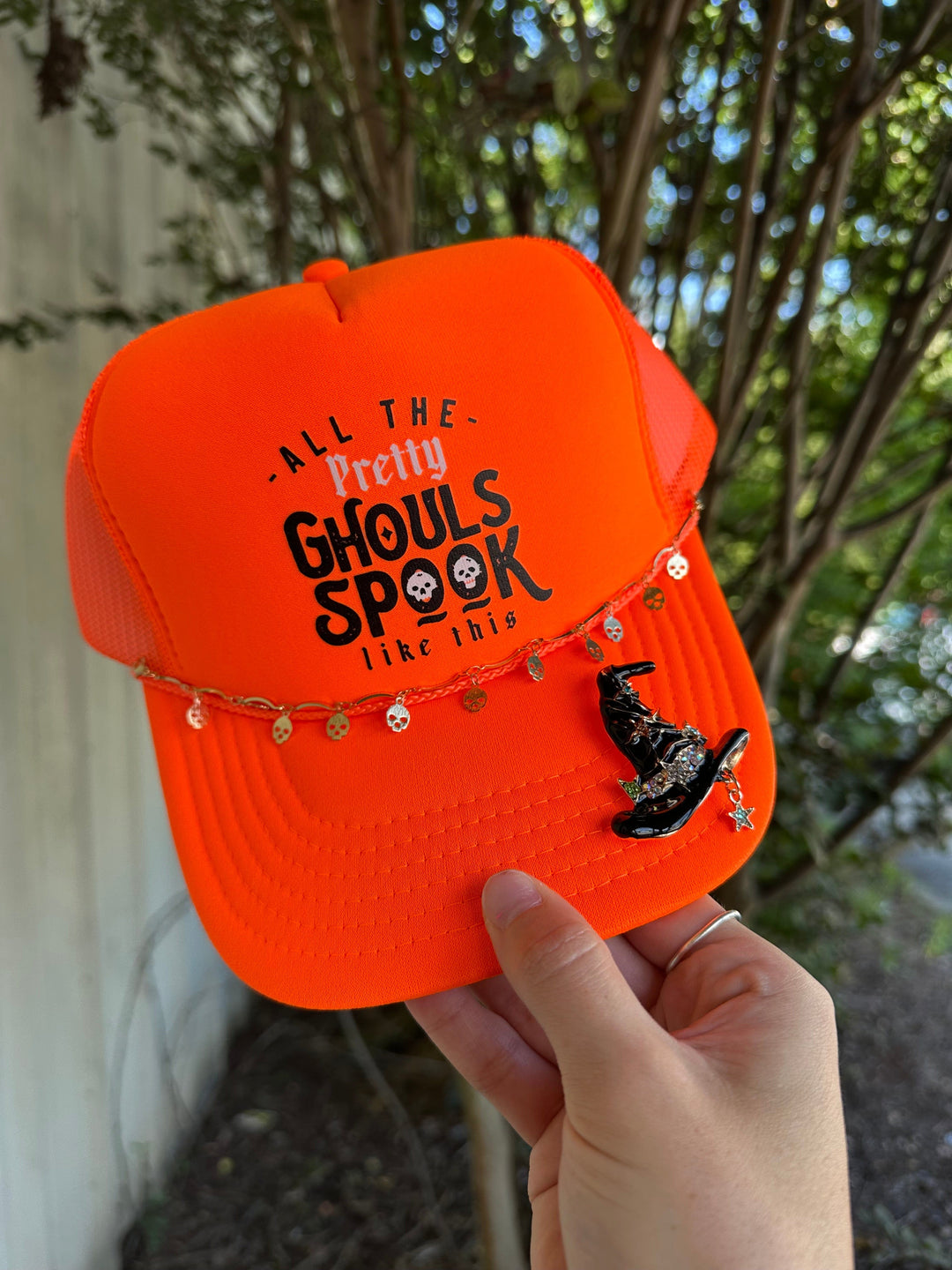 Pretty Ghouls Neon Orange Trucker Hat