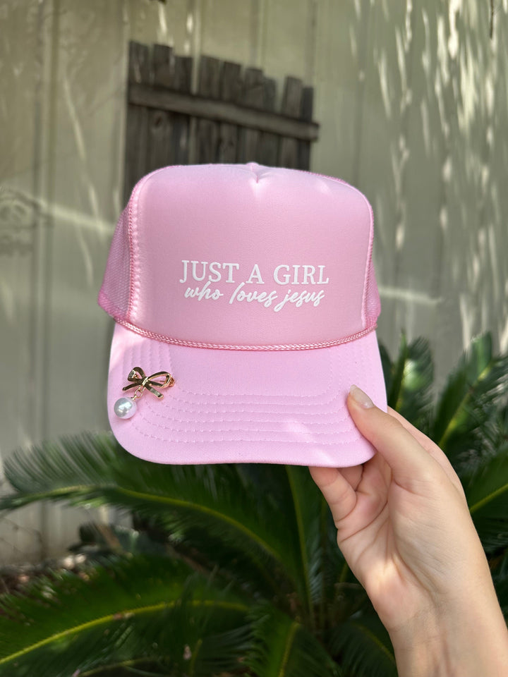 Just a Girl Who Loves Jesus Light Pink Trucker