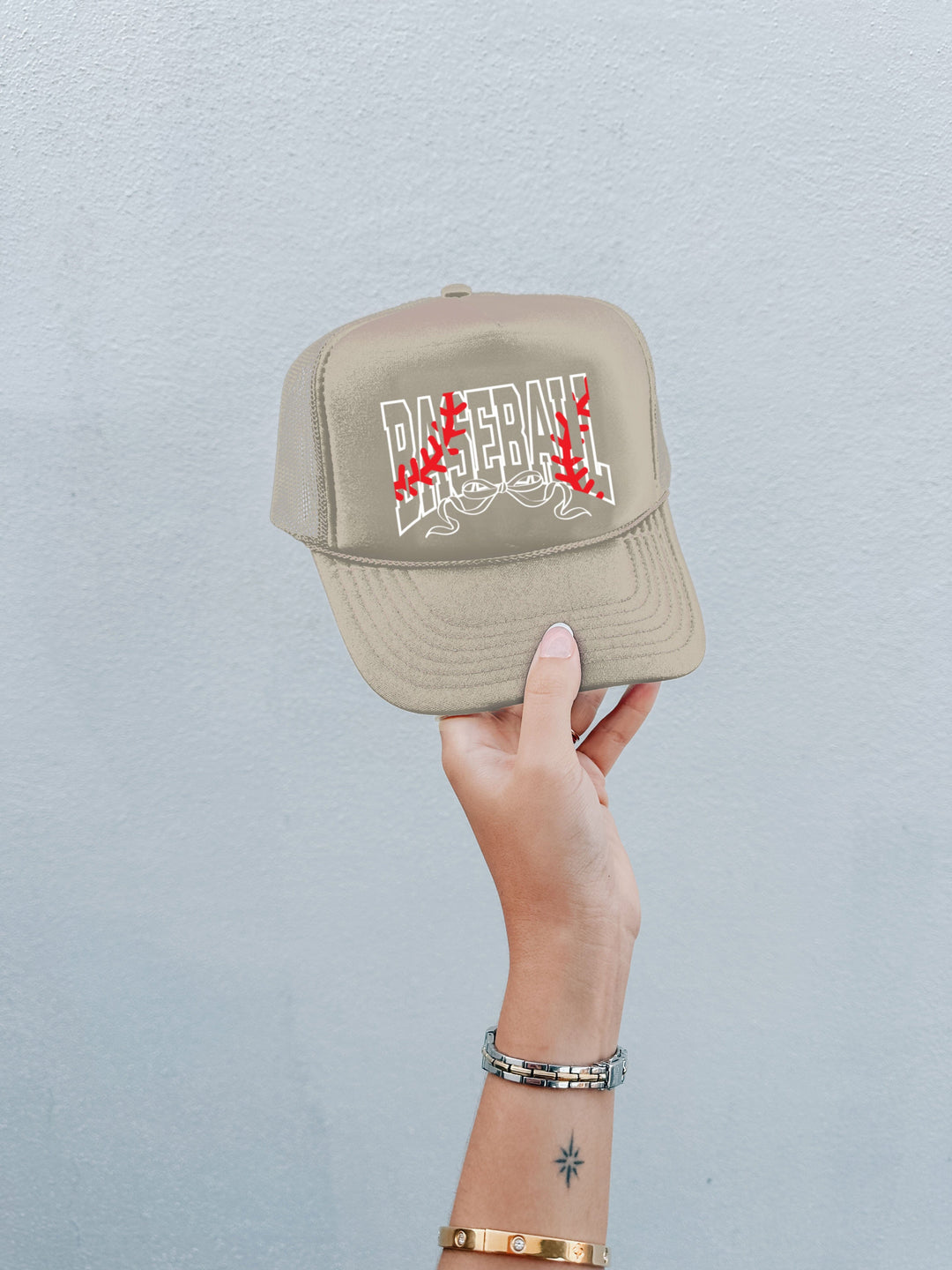 Baseball Bow Khaki Trucker Hat