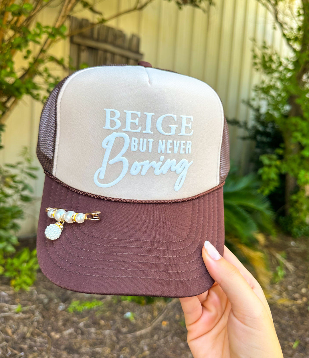 Beige But Never Boring Tan/Brown Trucker Hat