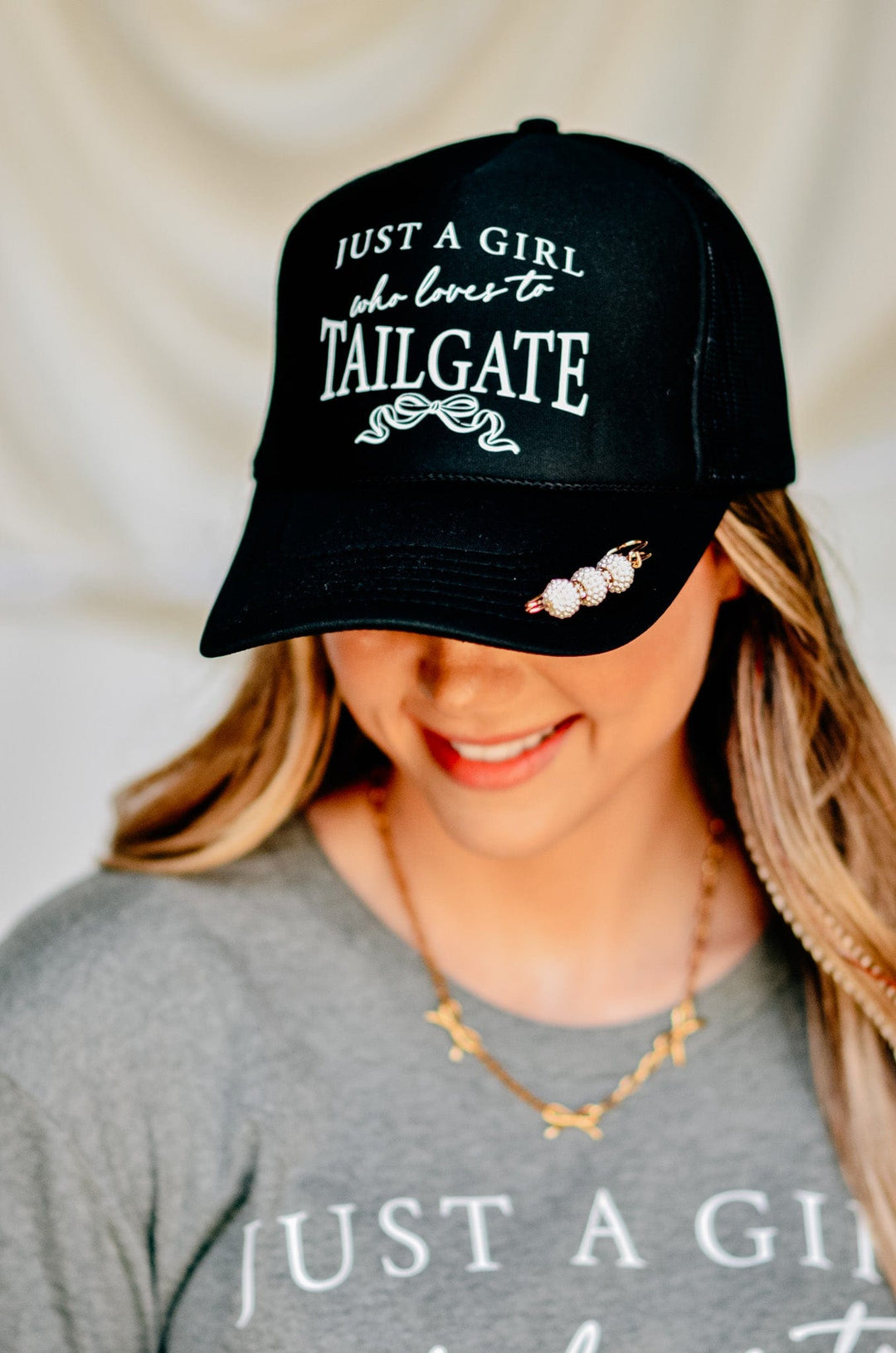 Just A Girl Who Loves To Tailgate Black Trucker