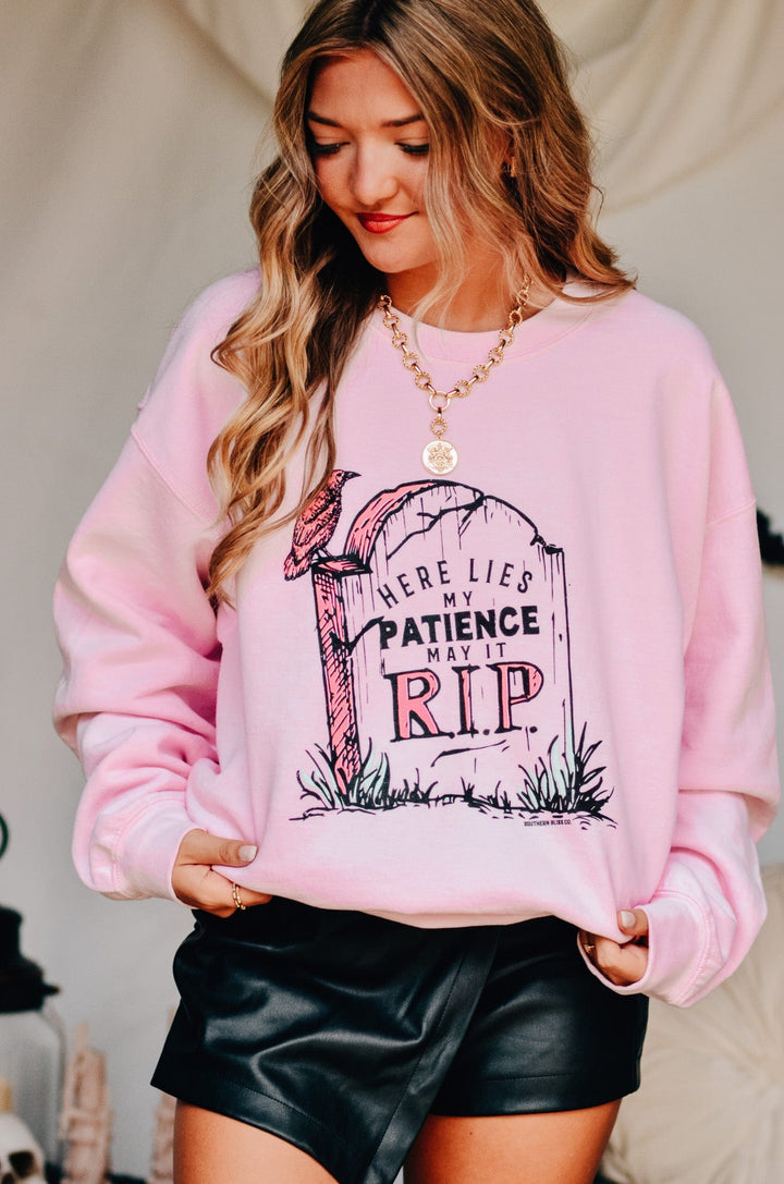 Here Lies My Patience Pink Sweatshirt