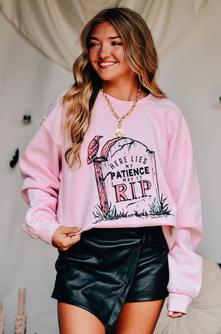 Here Lies My Patience Pink Sweatshirt