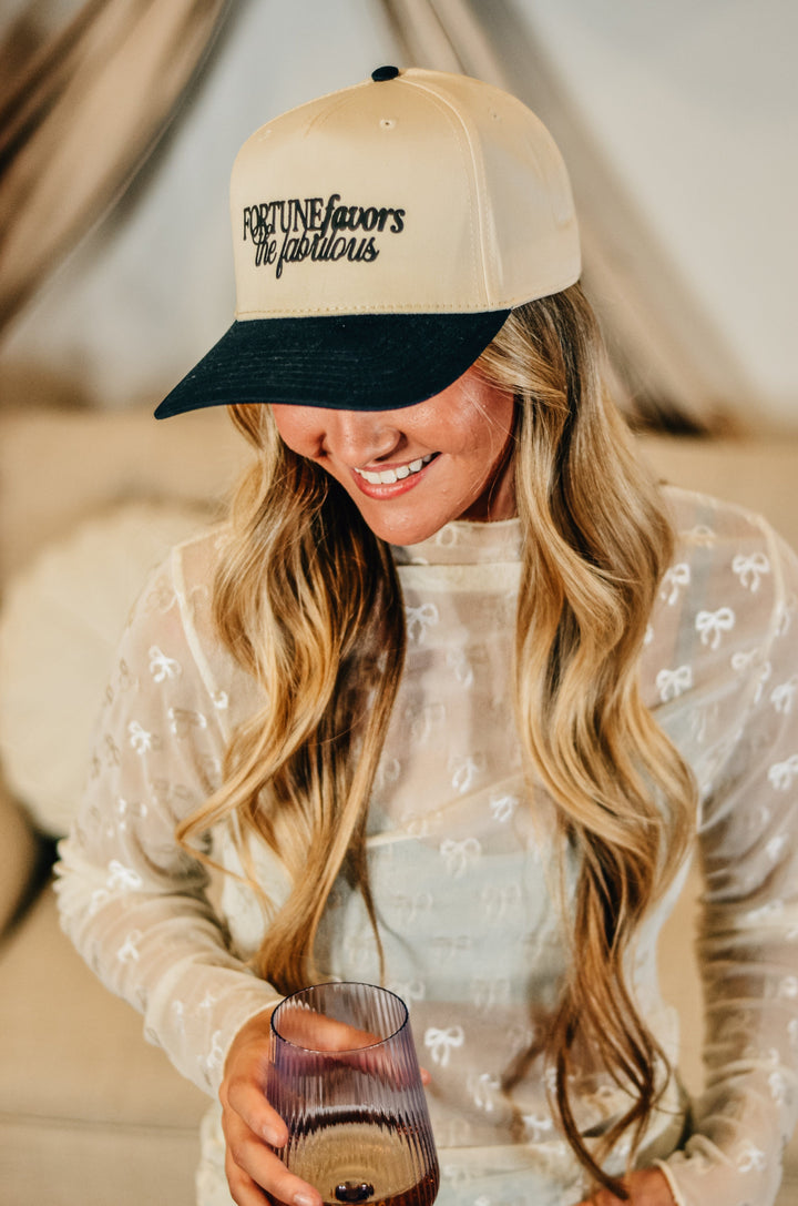 Fortune Favors Tan/Black Canvas Trucker Hat