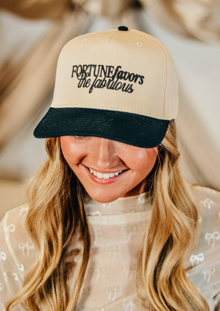 Fortune Favors Tan/Black Canvas Trucker Hat