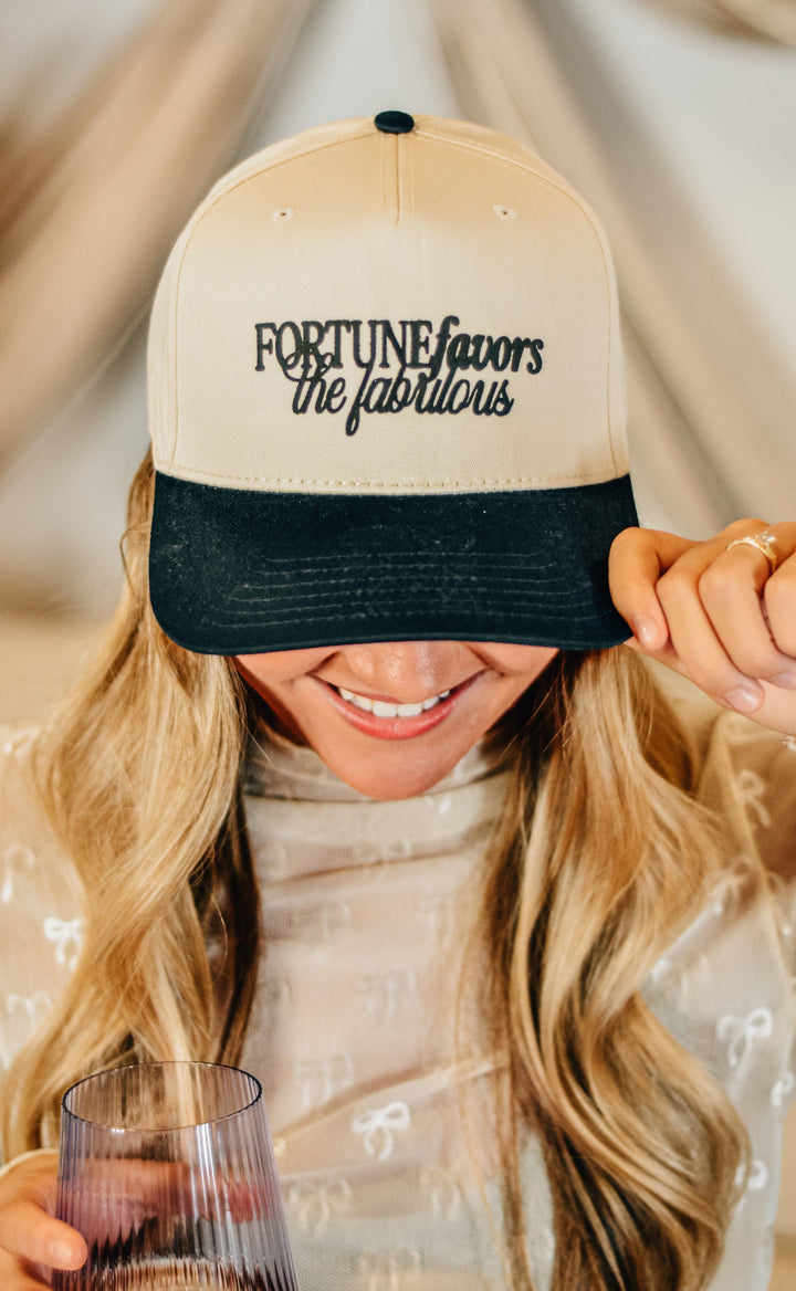 Fortune Favors Tan/Black Canvas Trucker Hat
