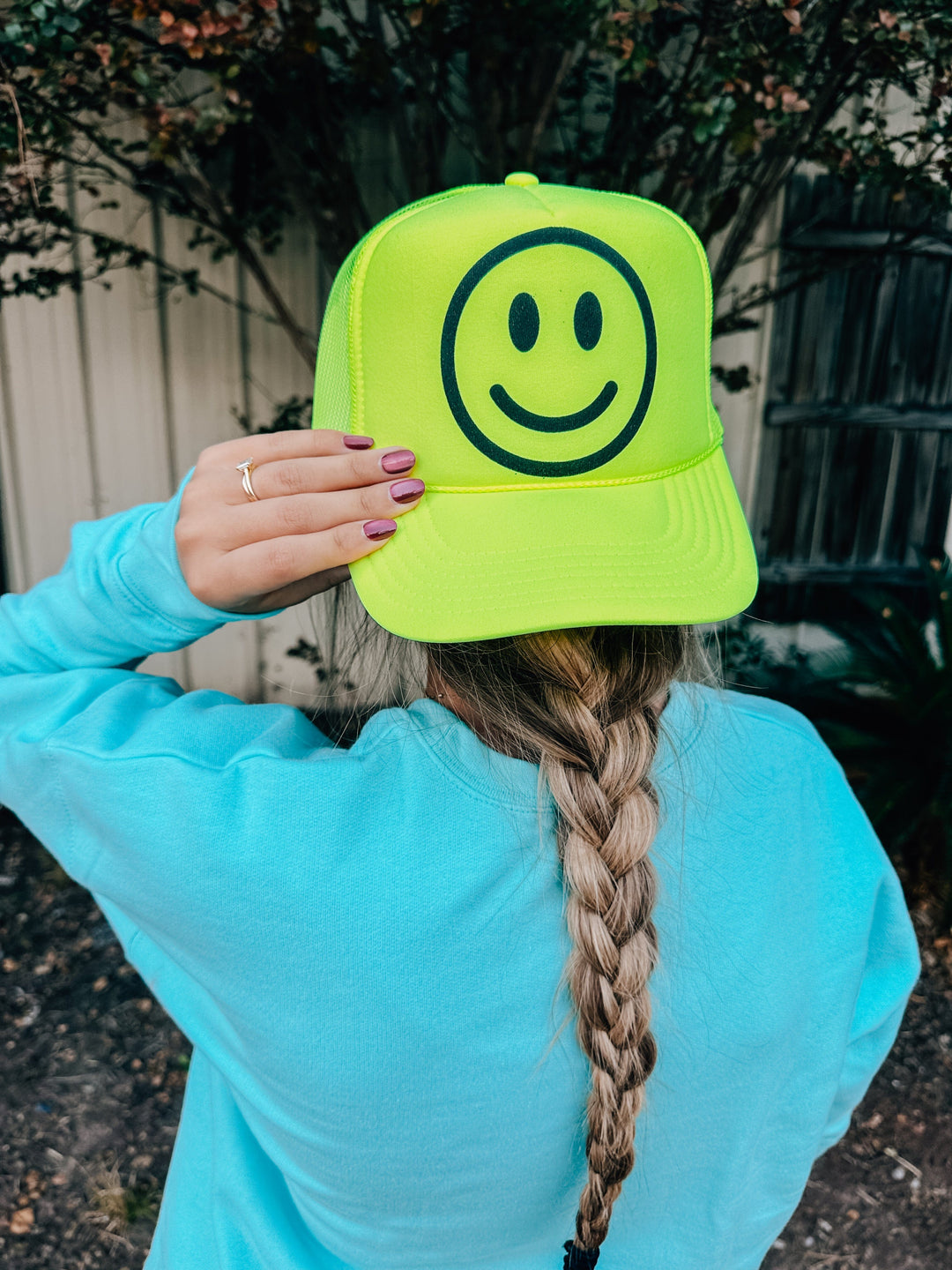 Large Smile Neon Yellow Trucker Hat