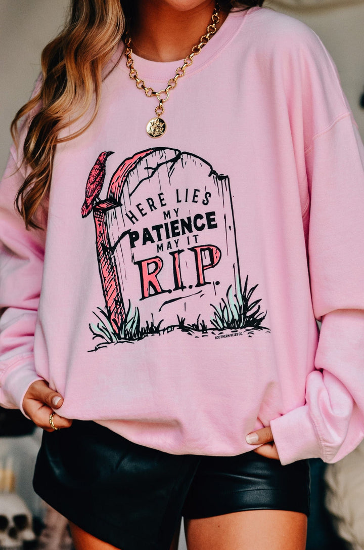 Here Lies My Patience Pink Sweatshirt