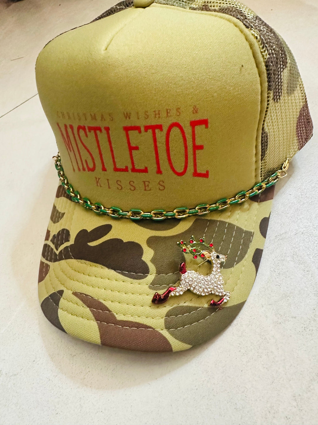 Christmas Wishes & Mistletoe Kisses RED Two Tone Camo Trucker