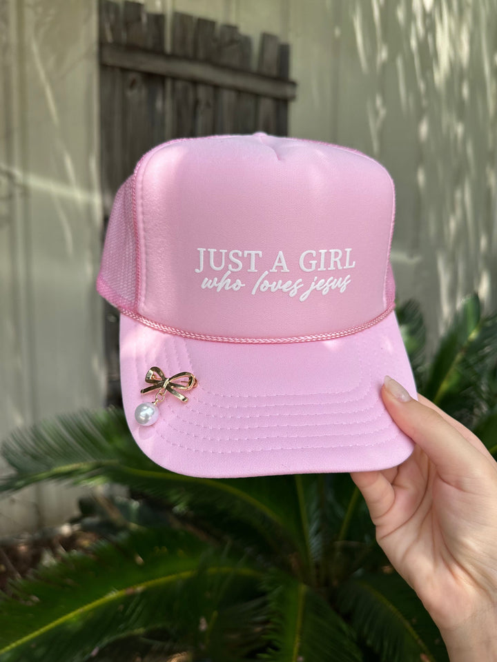 Just a Girl Who Loves Jesus Light Pink Trucker