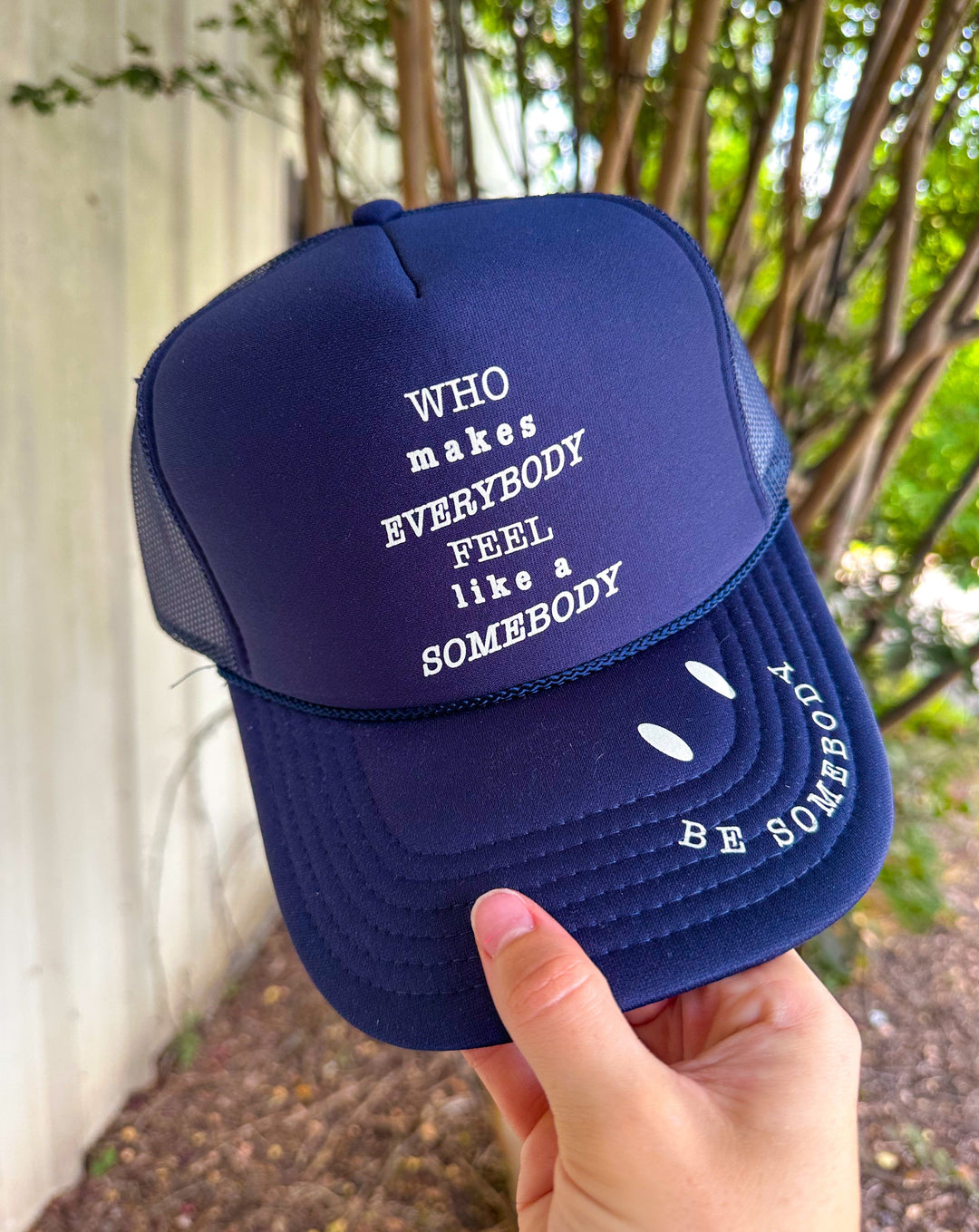 BE SOMEBODY Navy Trucker Hat