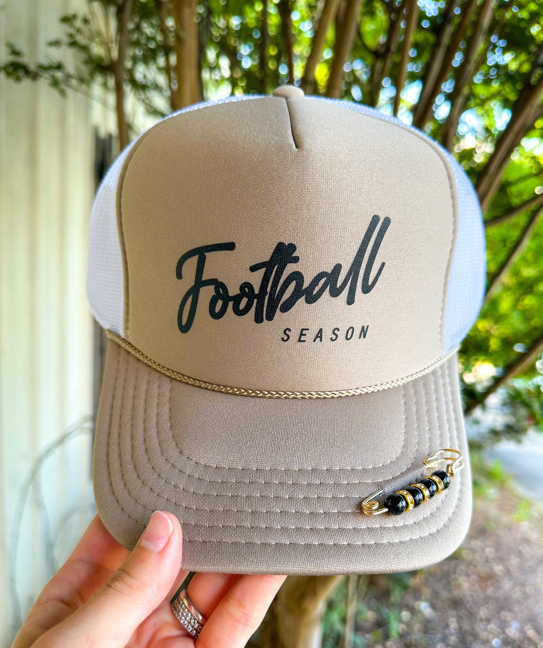 Football Season Khaki/White Trucker Hat