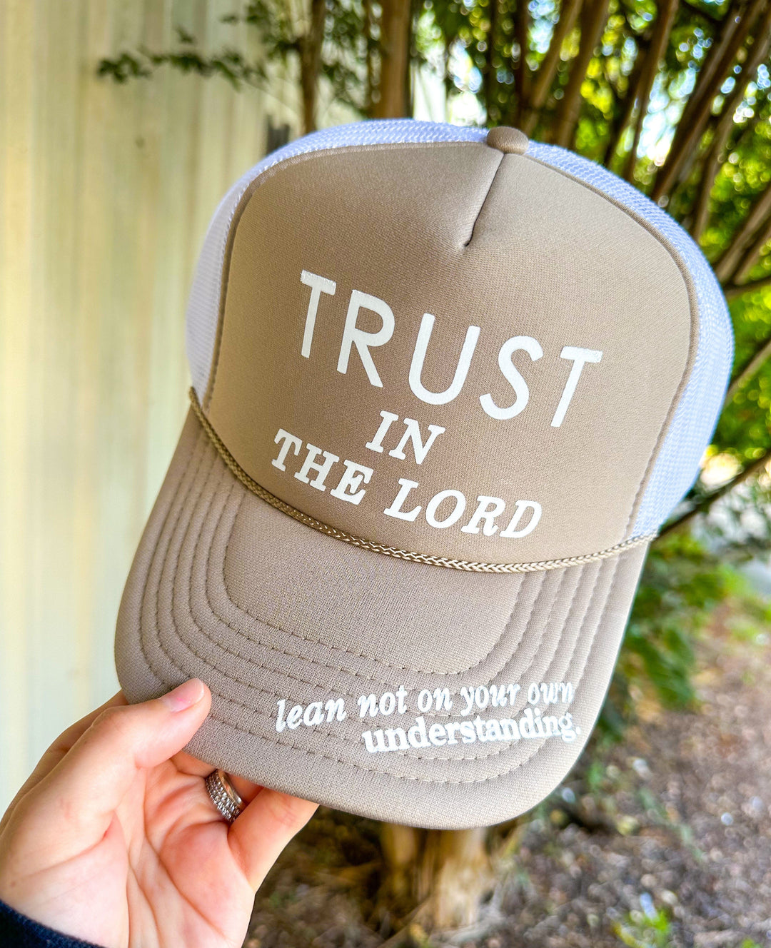 Trust In The Lord Khaki/White Trucker Hat