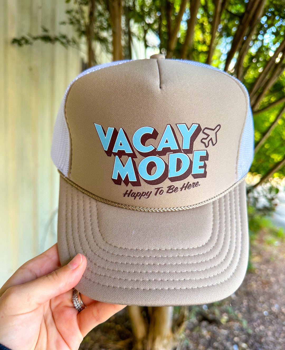 VACAY MODE Tan/White Trucker Hat
