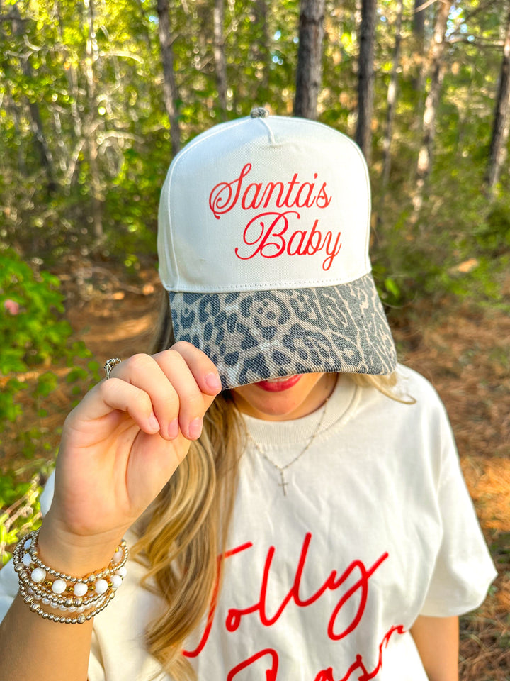Santa's Baby Leopard Canvas Trucker Hat (PREORDER SHIPS 10/30)