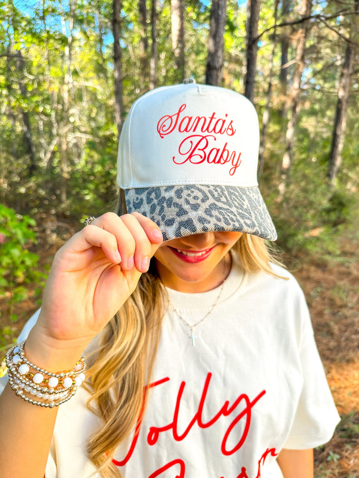 Santa's Baby Leopard Canvas Trucker Hat (PREORDER SHIPS 10/30)