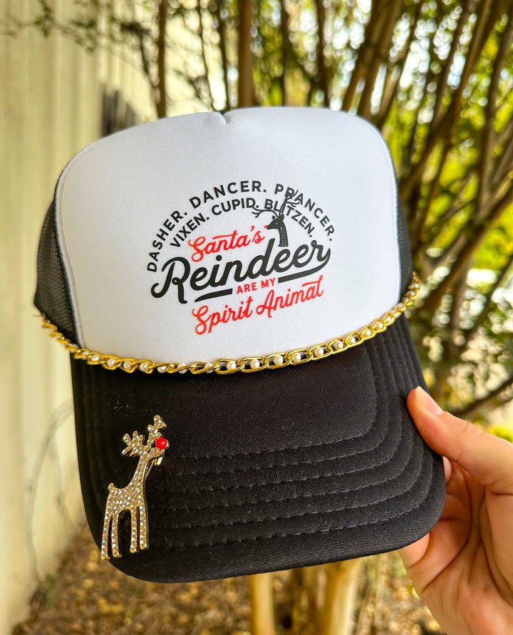 Santa's Reindeer Are My Spirit Animal White & Black Trucker Hat