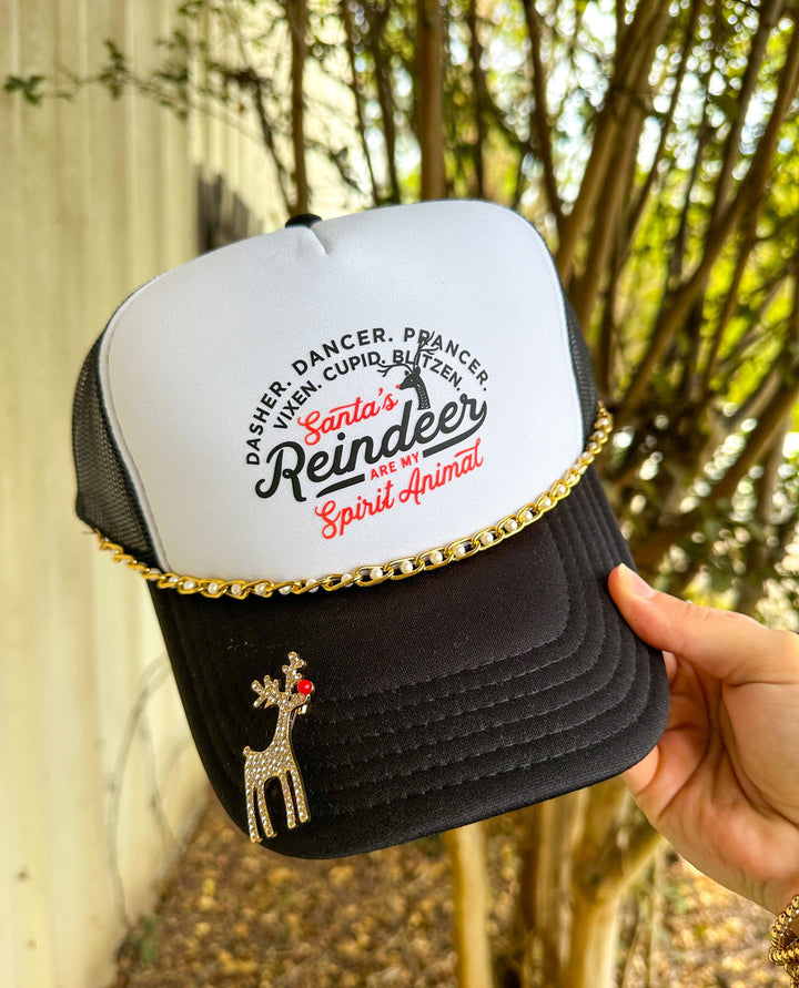 Santa's Reindeer Are My Spirit Animal White & Black Trucker Hat