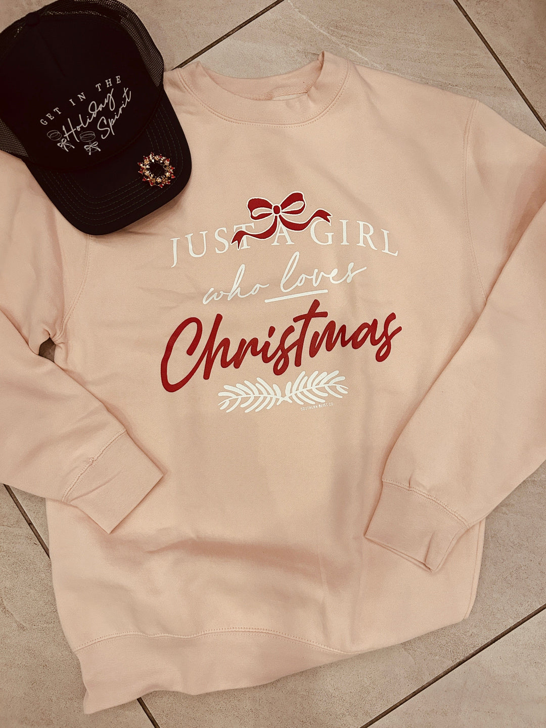 Just Girl Who Loves Christmas Peach Sweatshirt