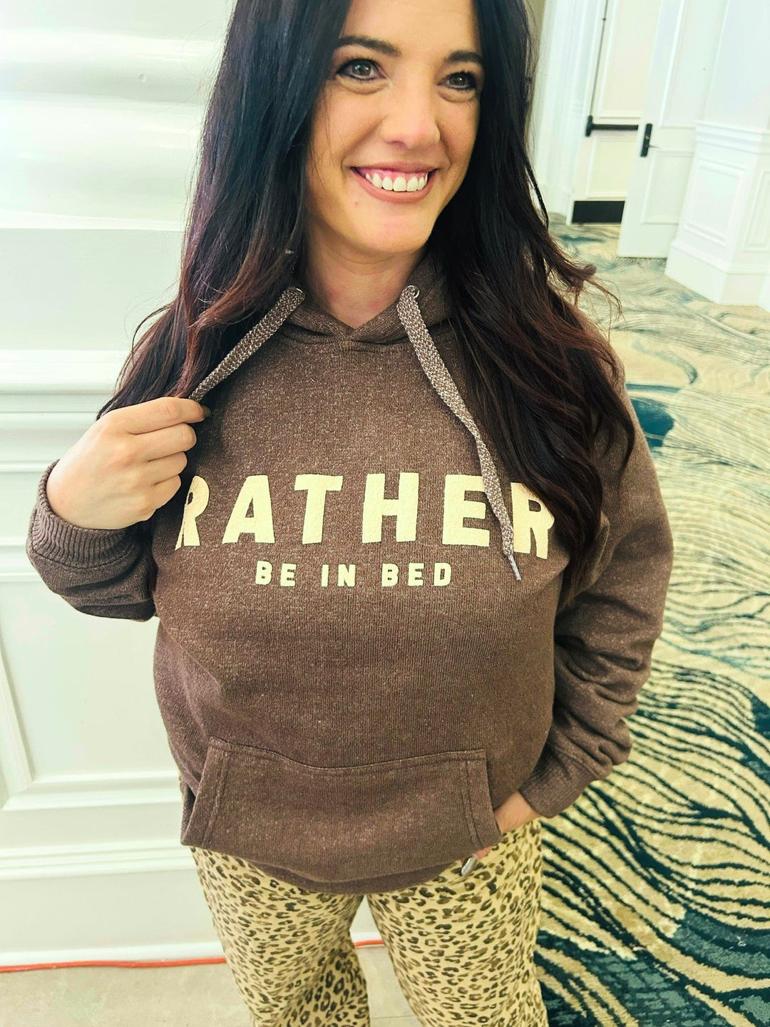 Rather be in Bed brown Knit Hoodie