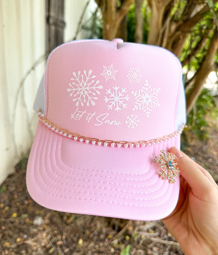 Let It Snow Light Pink & White Trucker