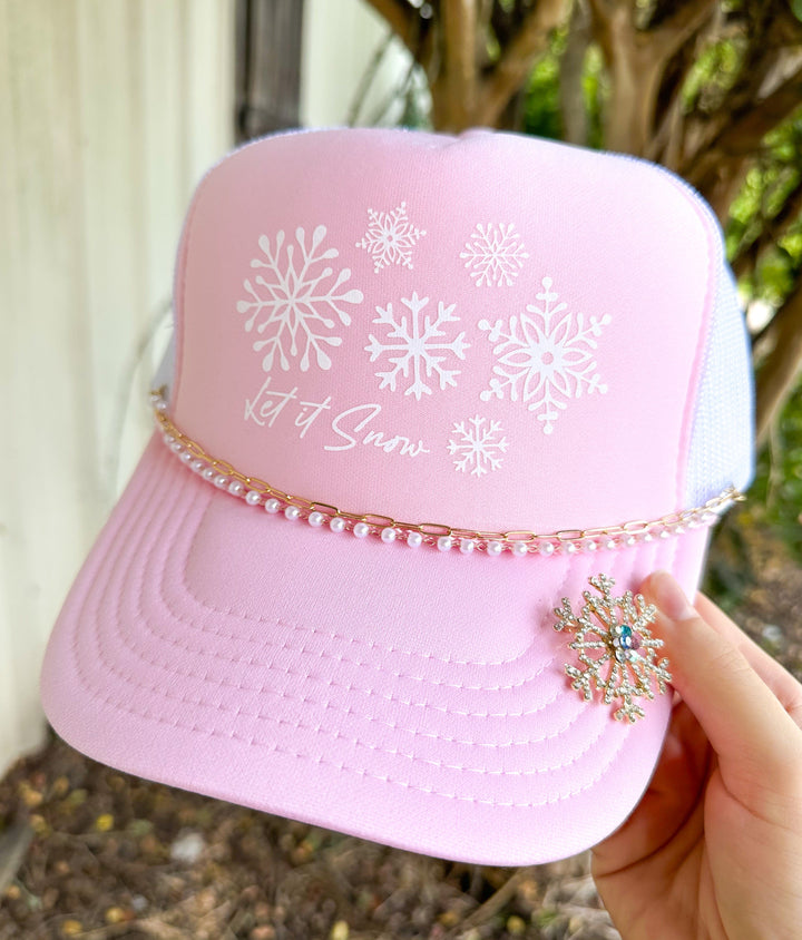 Let It Snow Light Pink & White Trucker