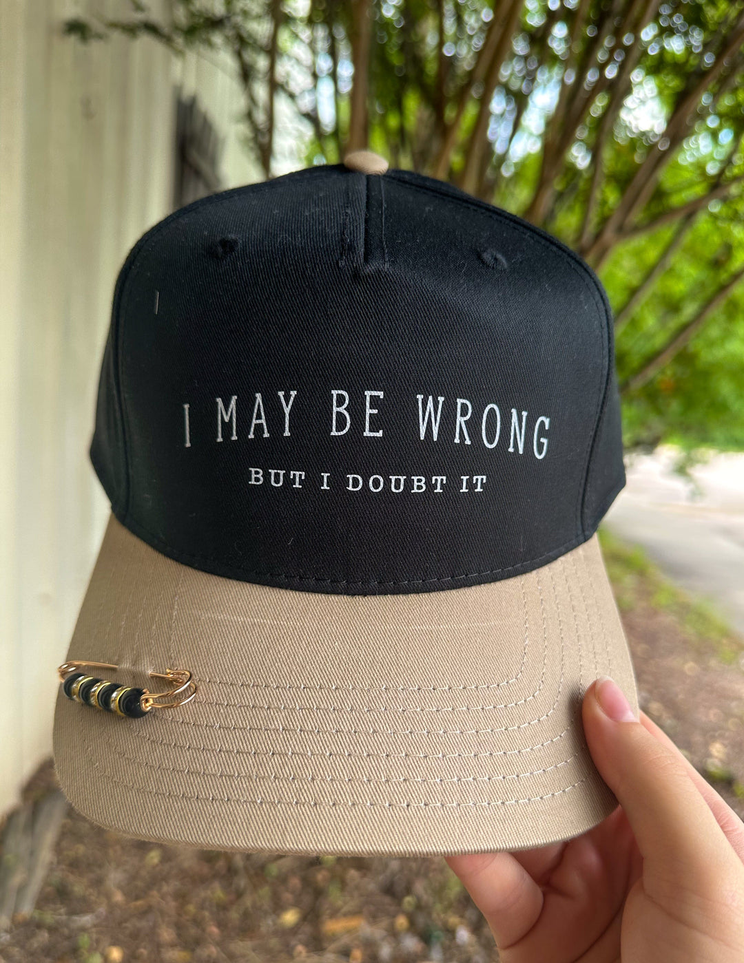 I May Be Wrong But I Doubt It Black/Tan Canvas Trucker Hat