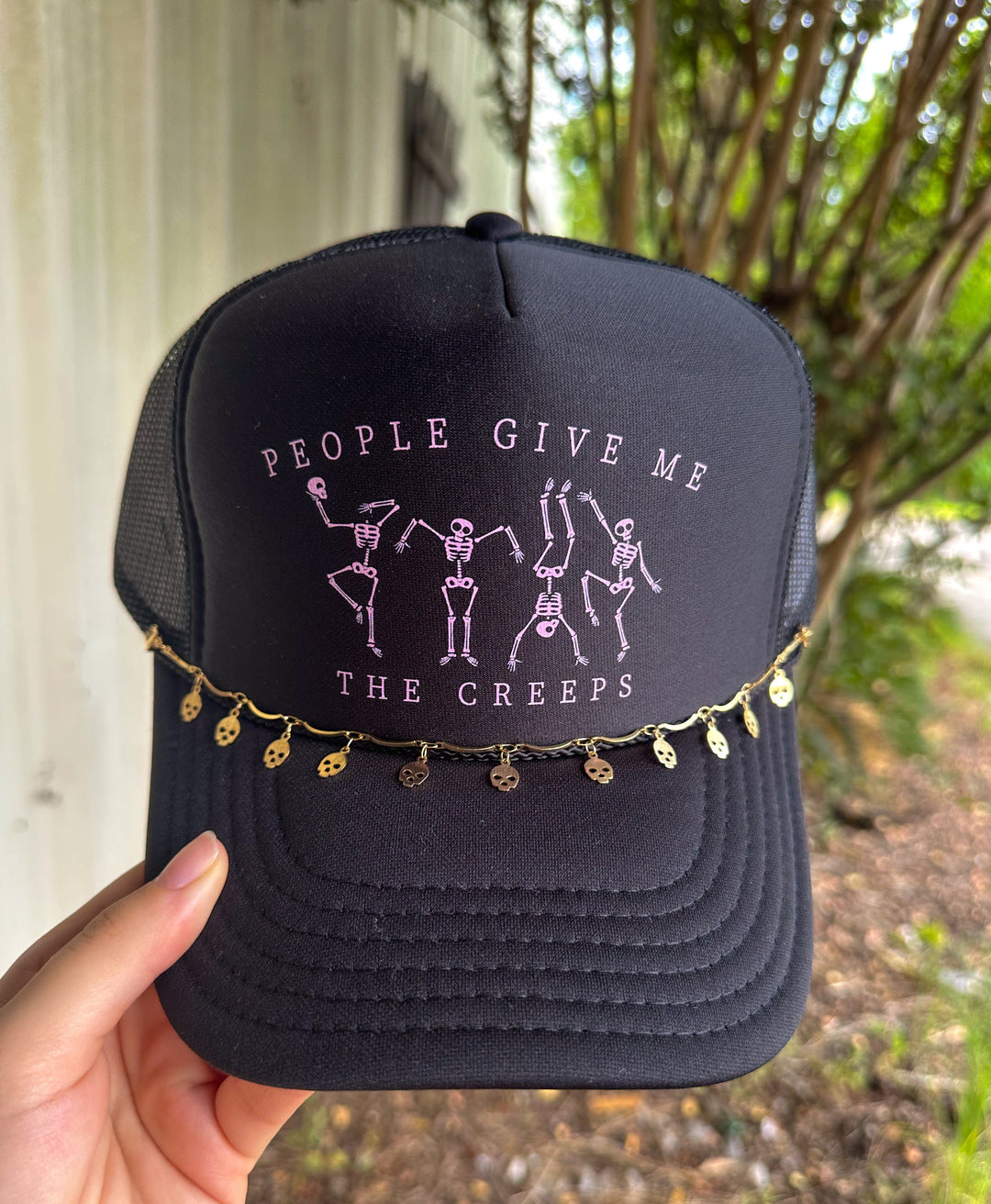 People Give Me The Creeps Skelly Black Trucker