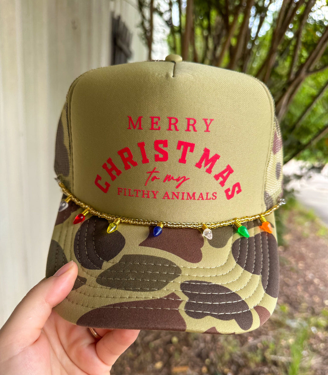 Merry Christmas To My Filthy Animals Two Tone Camo Trucker