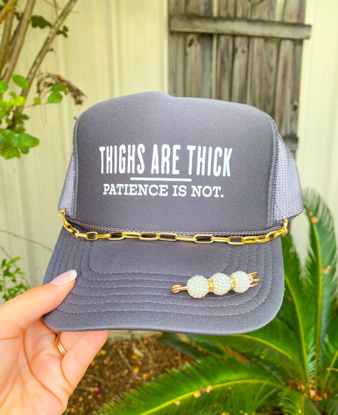 Thighs Are Thick Charcoal Grey Trucker