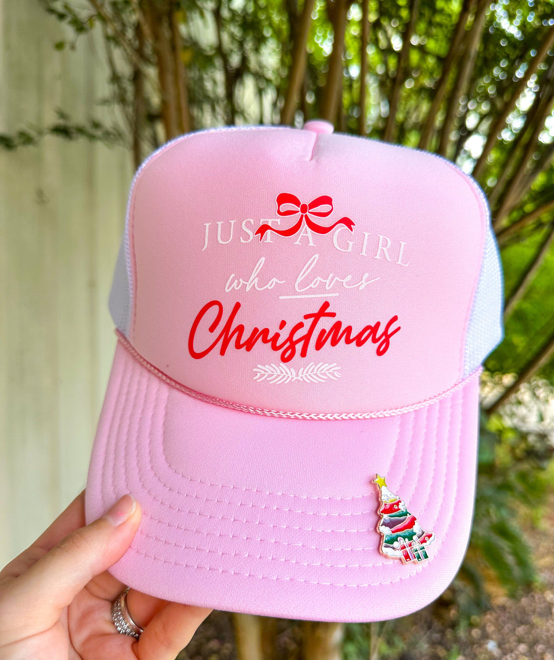 Just A Girl Who Loves Christmas Pink/White Trucker