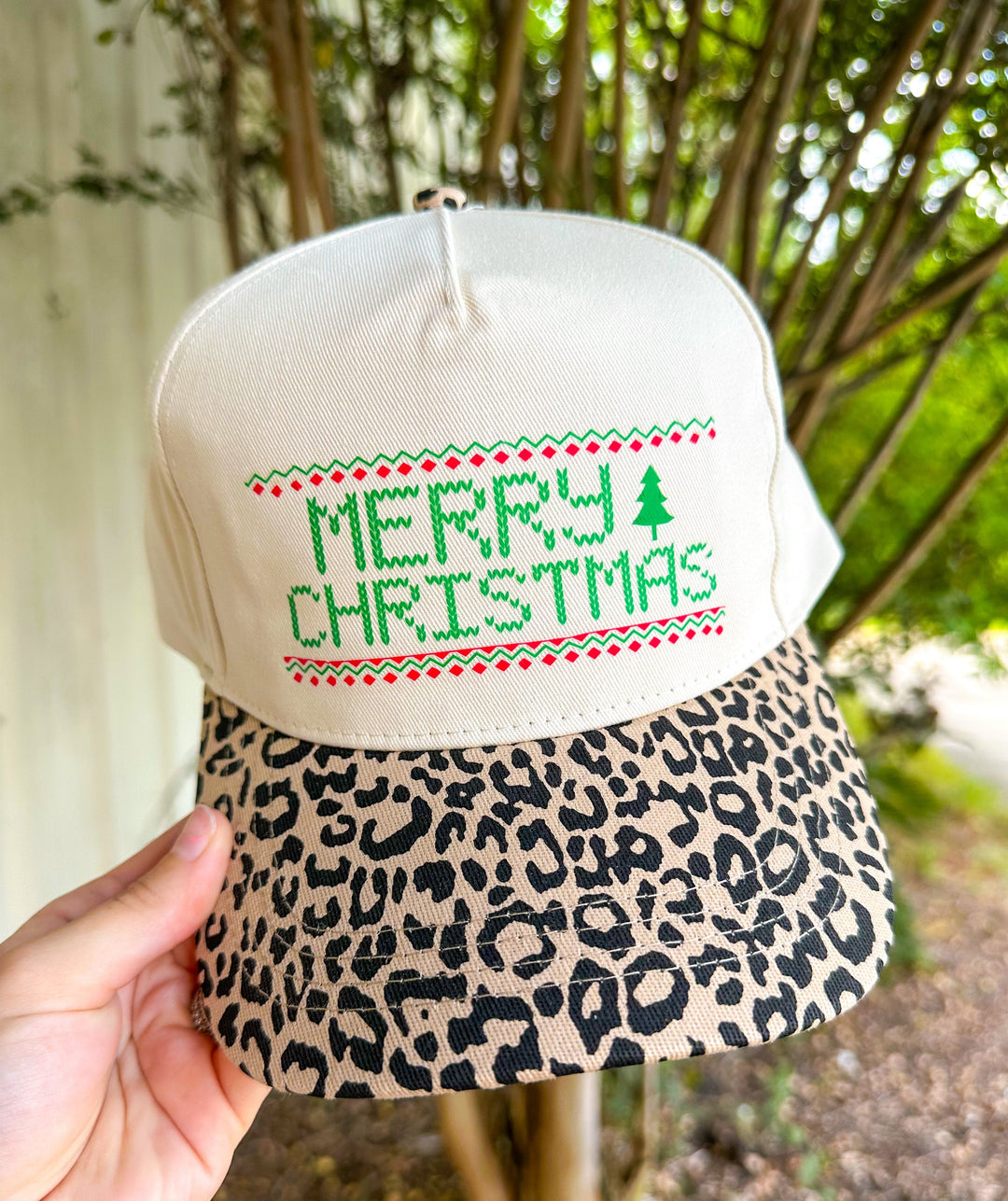 Merry Christmas Leopard Canvas Trucker Hat