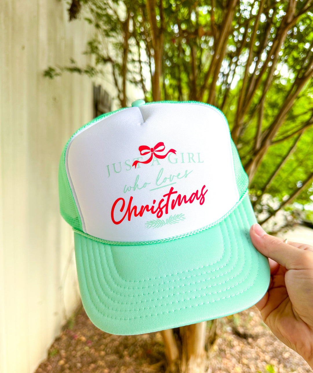 Just A Girl Who Loves Christmas White & Seafoam Trucker