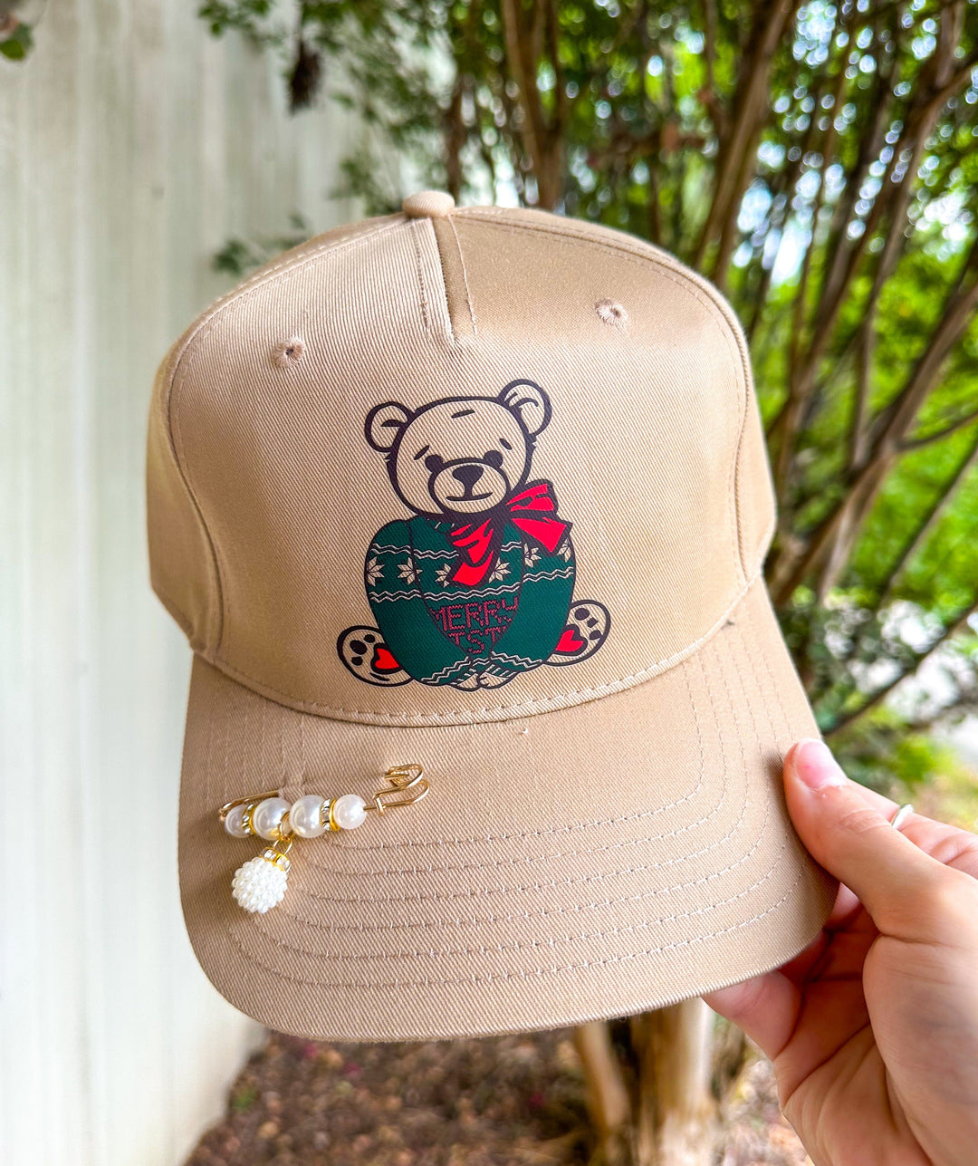 Christmas Teddy Bear Solid Tan Canvas Trucker Hat