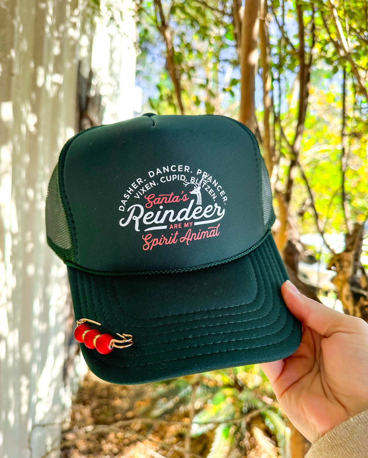 Santa's Reindeer Are My Spirit Animal Dark Green Trucker