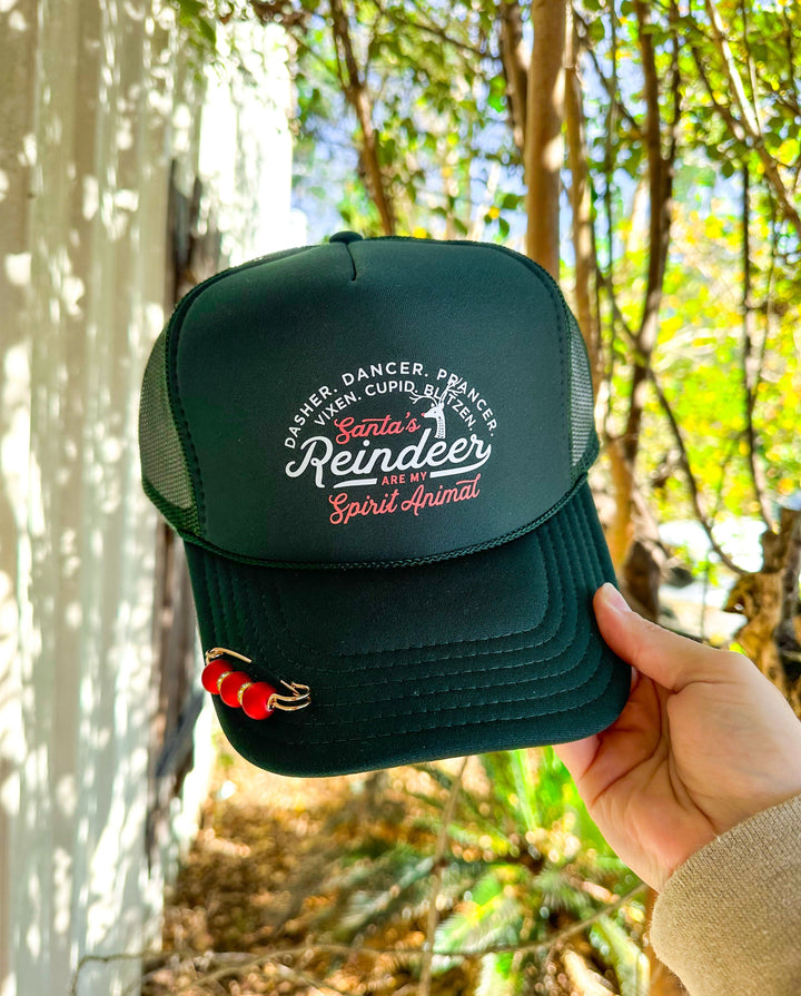Santa's Reindeer Are My Spirit Animal Dark Green Trucker