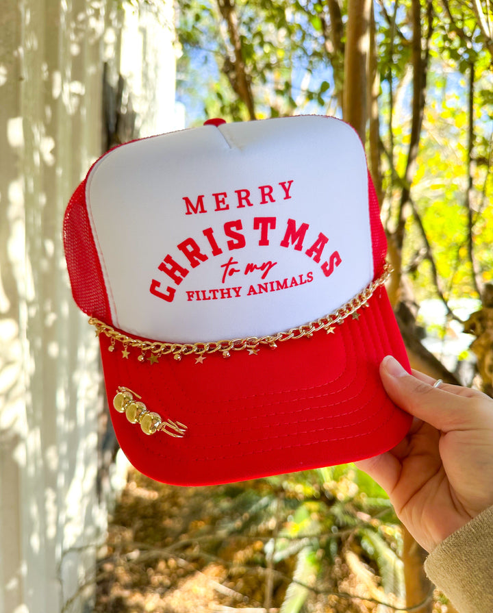 Merry Christmas To My Filthy Animals White/Red Trucker