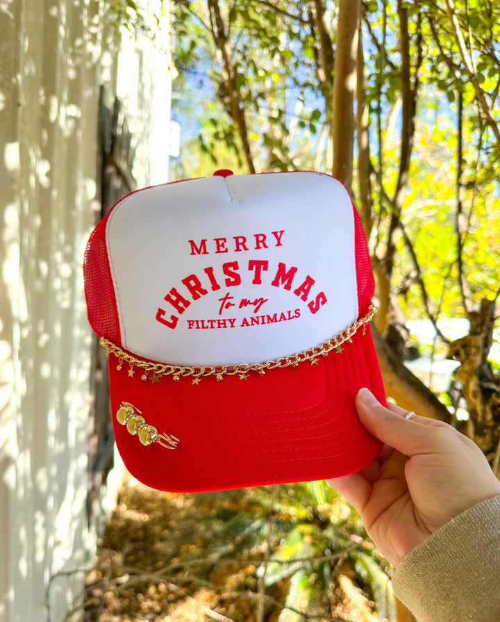 Merry Christmas To My Filthy Animals White/Red Trucker