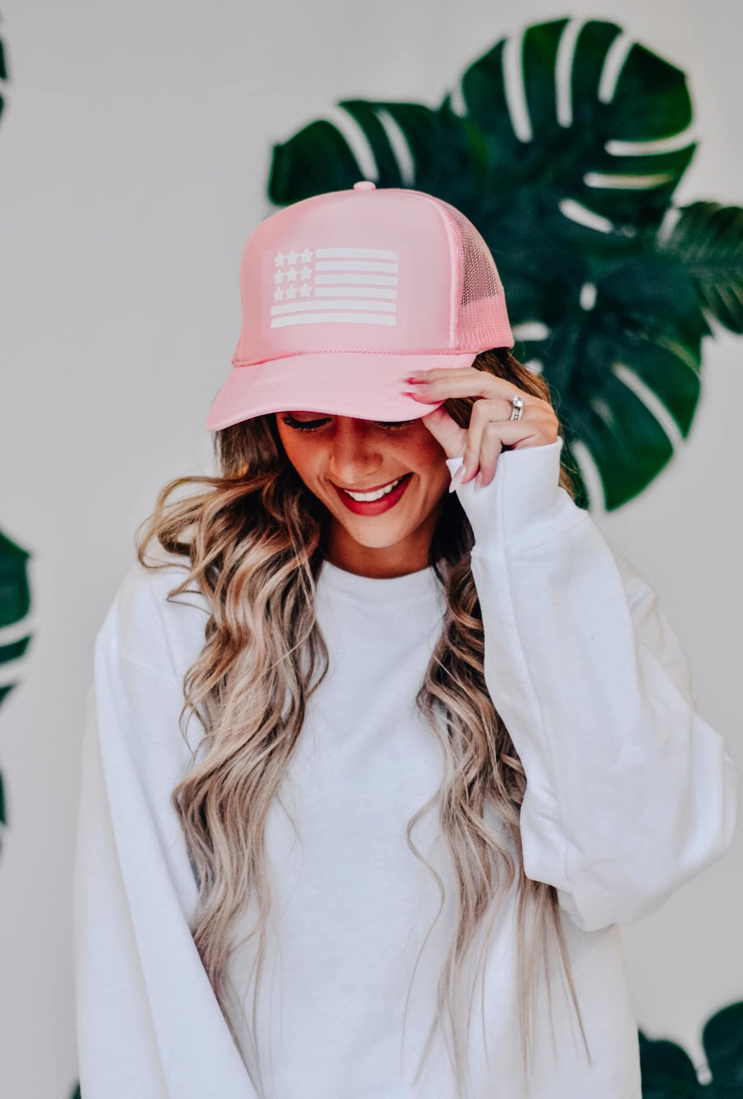 Light Pink American Flag Trucker Hat